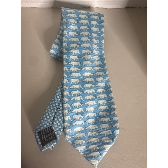 Gianni Versace Other - Gianni Versace Mens Silk Tie Light Blue White Rhinoceros Animal Print Italy